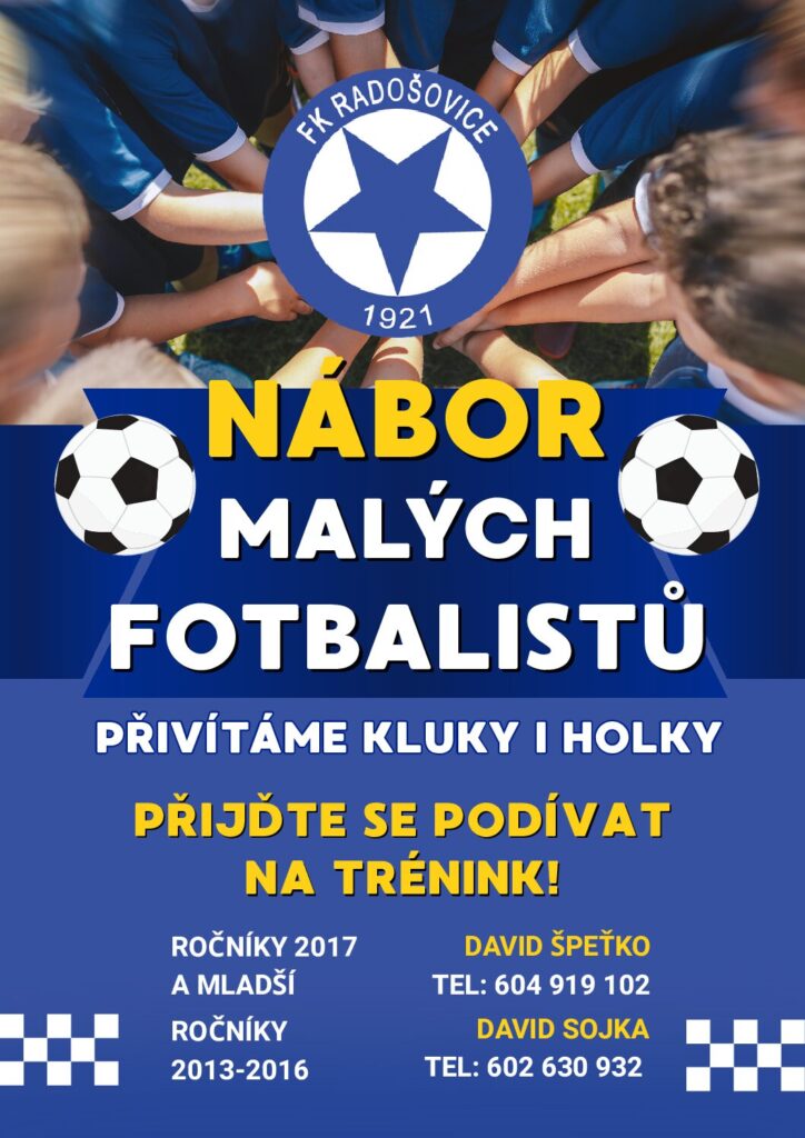 Domluvte si s trenéry nezávaznou účast na tréninku. Hledáme nové malé fotbalisty i fotbalistky. Tým FK Radošovice